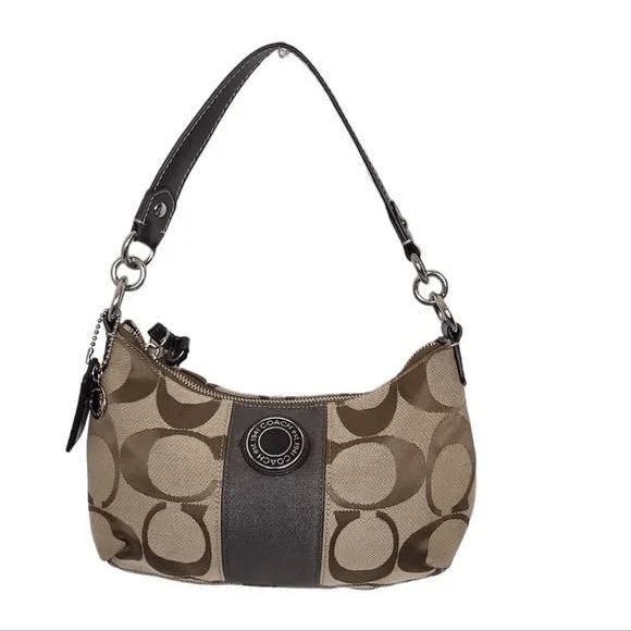 COACH Khaki Signature Stripe Mini Handbag A1221-F19218 tan/brown/khaki - Picture 1 of 11